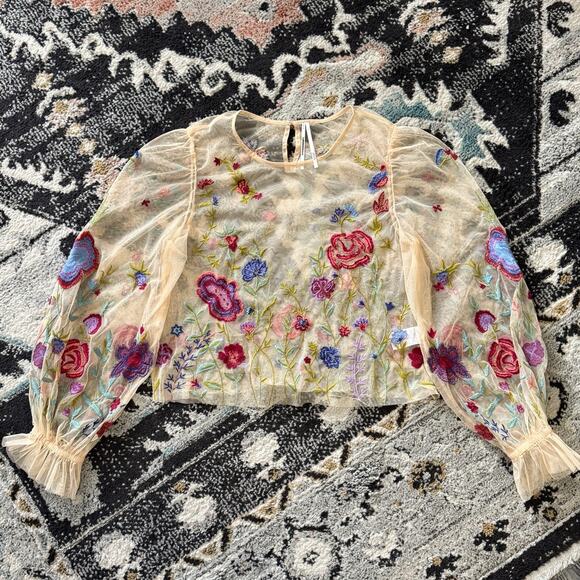 Anthropologie The Layla Long-Sleeve Appliqué Mesh Blouse - Picture 2 of 7